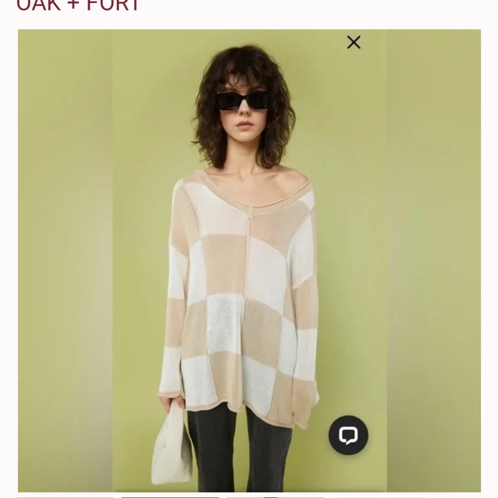 Oak + Fort Beige Checkered Light Sweater- Size Small BNWT✨🤎